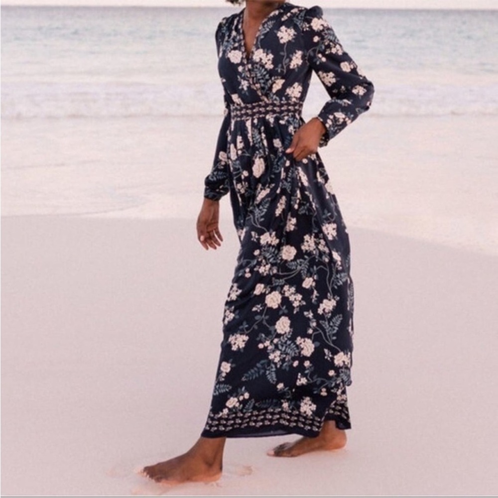 Gal Meets Glam Jade Floral Blue Maxi Long Sleeve Dress Size 6